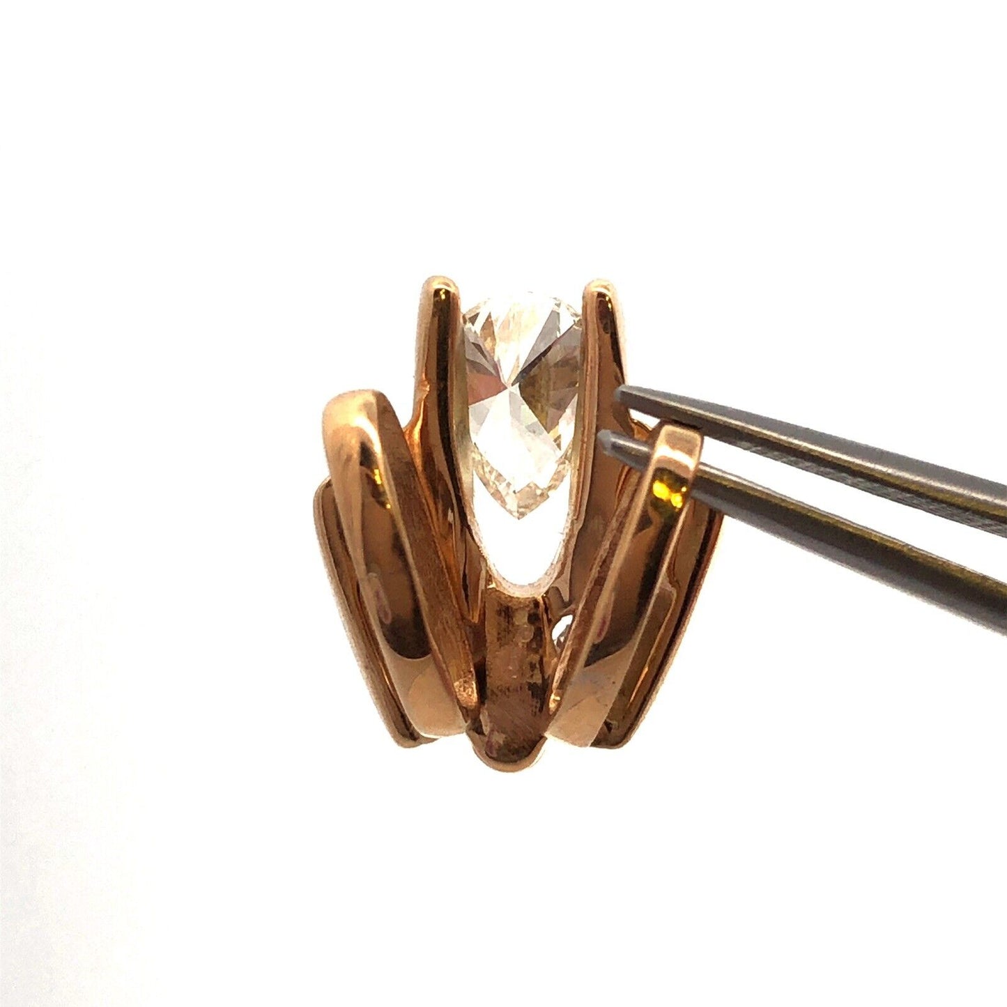 Designer 14K Yellow Gold Pear Diamond Round Diamond Accented Statement Pendant