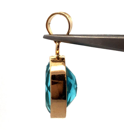 Designer H 14K Yellow Gold Oval Blue Cubic Zirconia CZ Solitaire Bezel Pendant