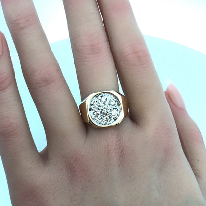 Vintage Trubrite 10K Yellow Gold Diamond Cluster Square Top Cocktail Ring