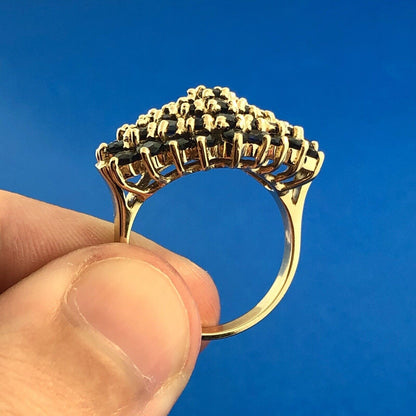 Modernist 10K Yellow Gold Sapphire Cluster September Anniversary Dome Ring