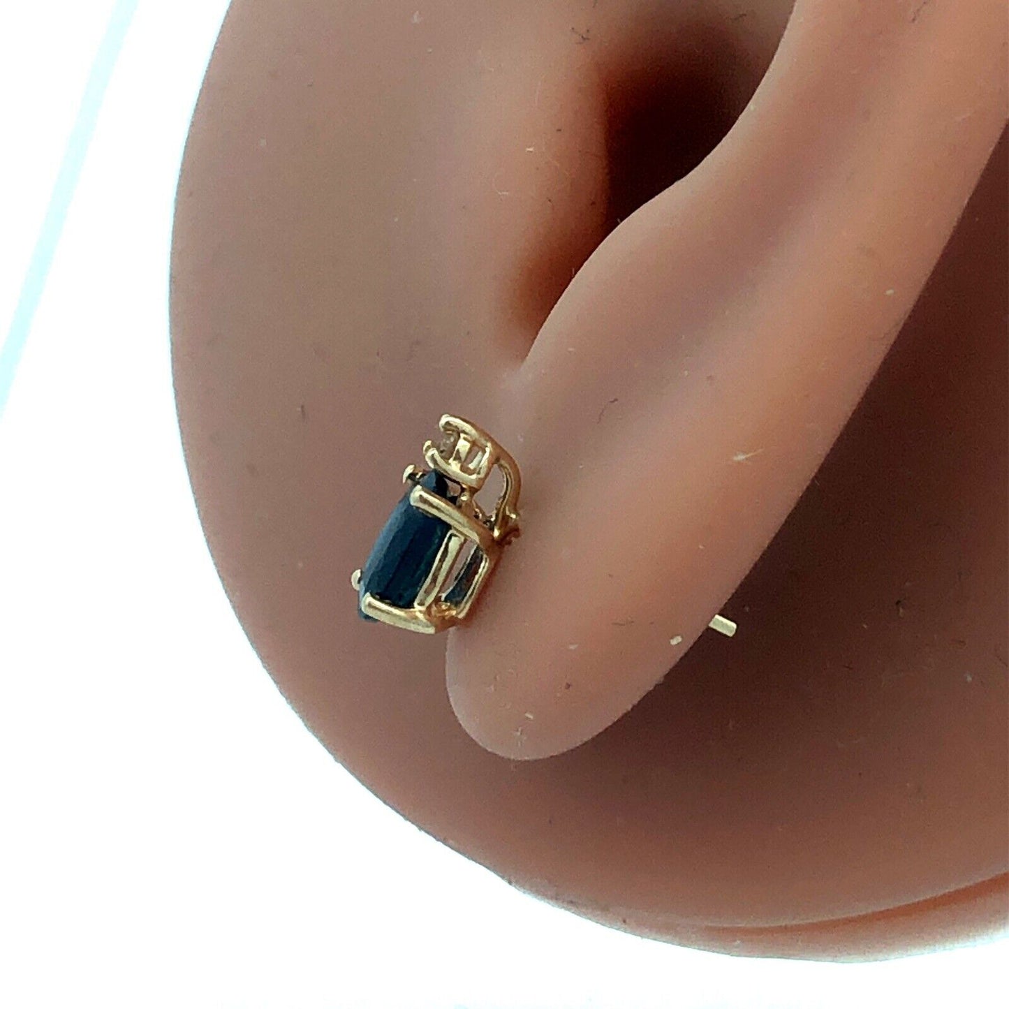 Designer ARJC 14K Yellow Gold Oval Blue Sapphire Diamond Stud Earrings