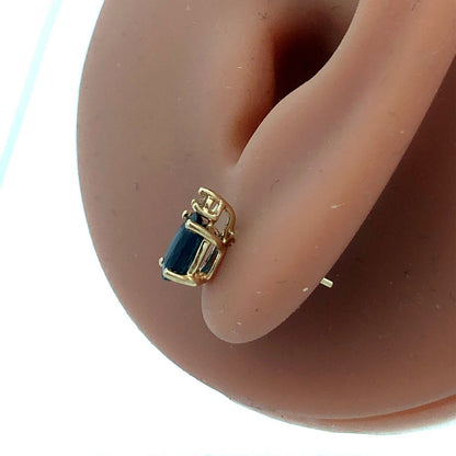 Designer ARJC 14K Yellow Gold Oval Blue Sapphire Diamond Stud Earrings