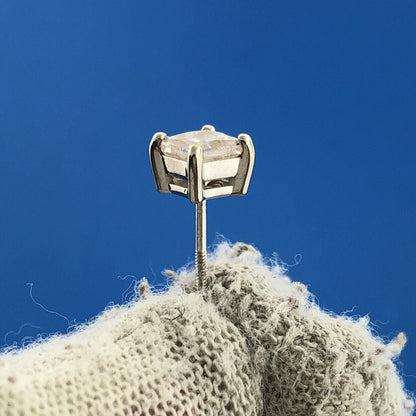Gorgeous 14k White Gold Princess Cut Diamond Screw Back Statement Stud Earrings
