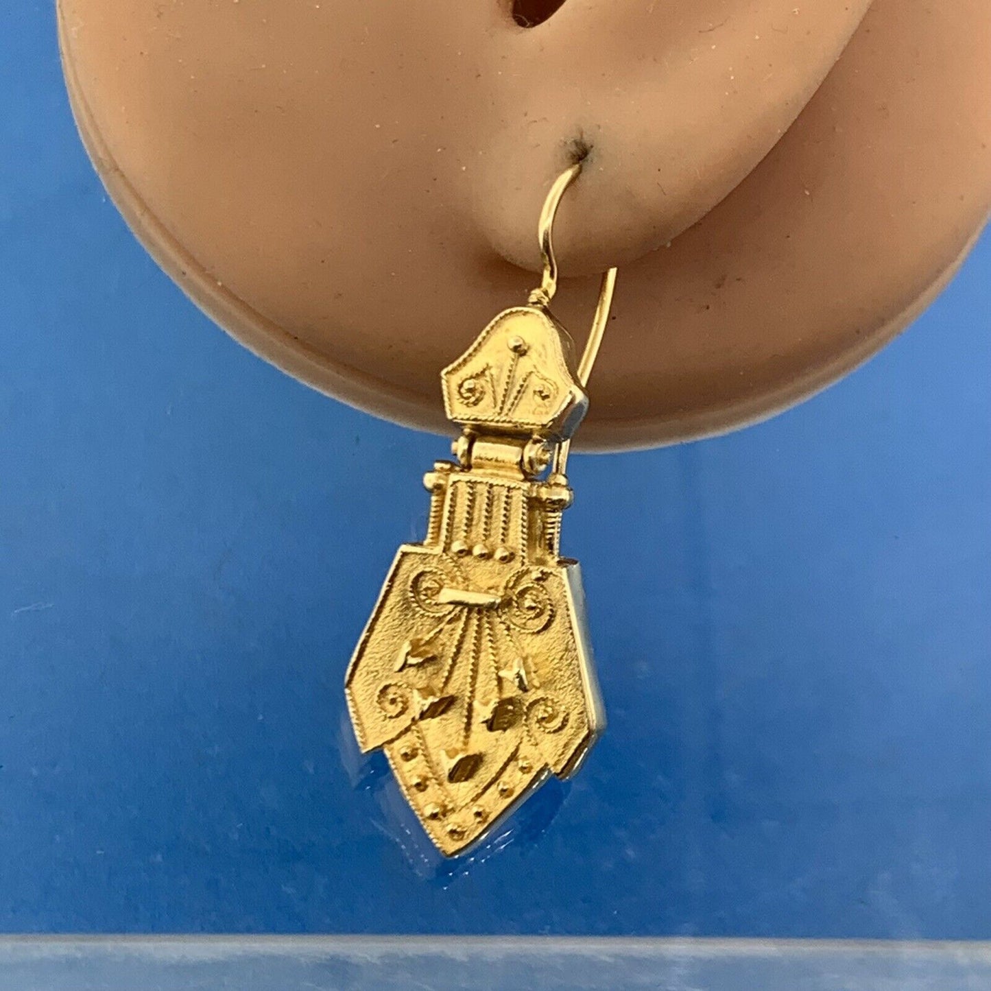 Estate 14K Yellow Gold Scroll And Heart Statement Door Knocker Dangle Earrings