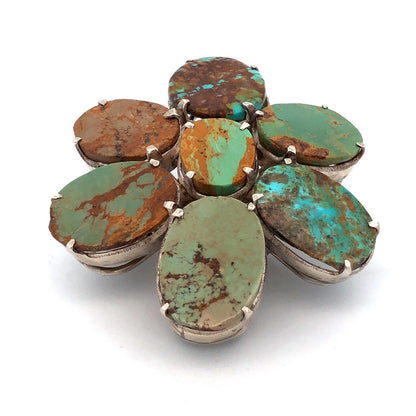 Vintage Native American Sterling Silver Turquoise Flower Statement Pendant
