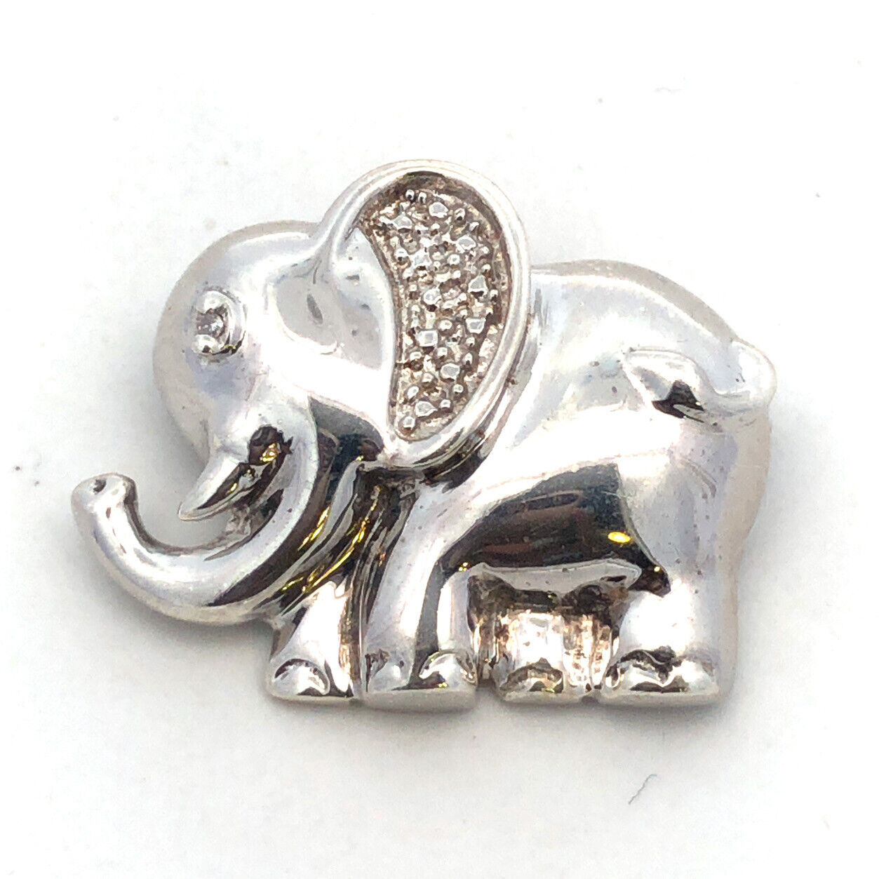 Designer 925 Sterling Silver Round Diamond Elephant Animal Pendant