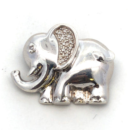 Designer 925 Sterling Silver Round Diamond Elephant Animal Pendant
