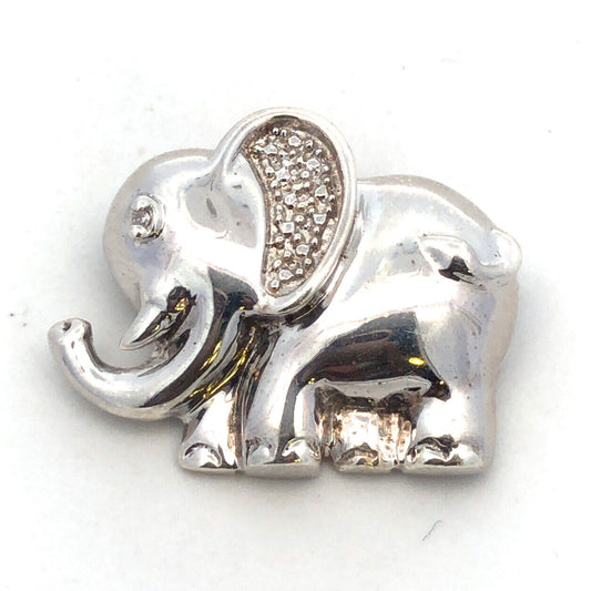 Designer 925 Sterling Silver Round Diamond Elephant Animal Pendant