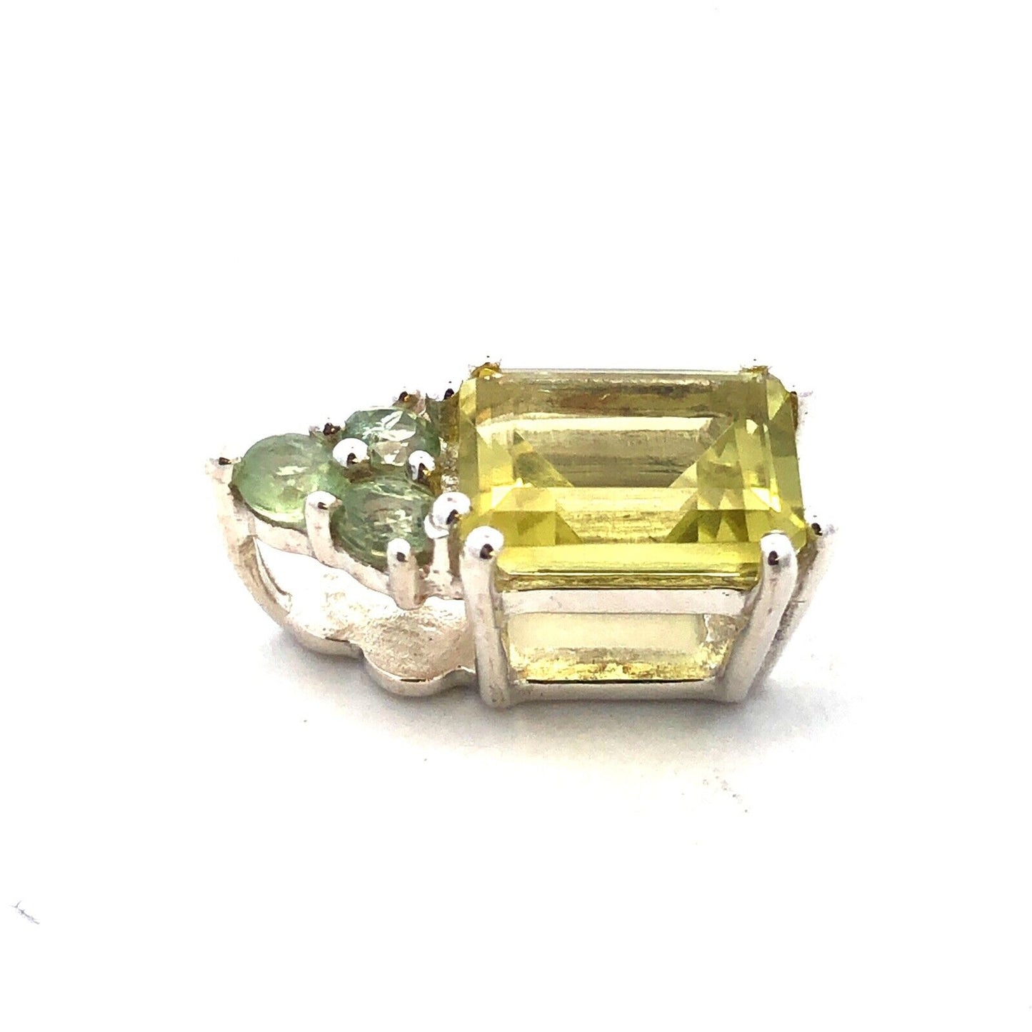 Designer TGGC 925 Sterling Silver Emerald Cut Peridot Green Topaz Accent Pendant