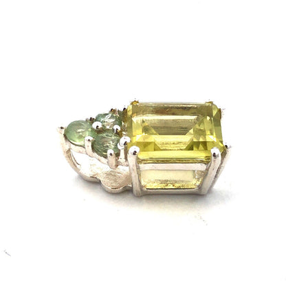 Designer TGGC 925 Sterling Silver Emerald Cut Peridot Green Topaz Accent Pendant