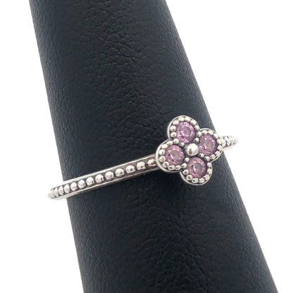 Authentic PANDORA Sterling Silver Pink CZ Retired Oriental Bloom 191001PCZ Ring
