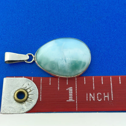 Estate 925 Sterling Silver Larimar Pectolite Pear Healing Statement Pendant