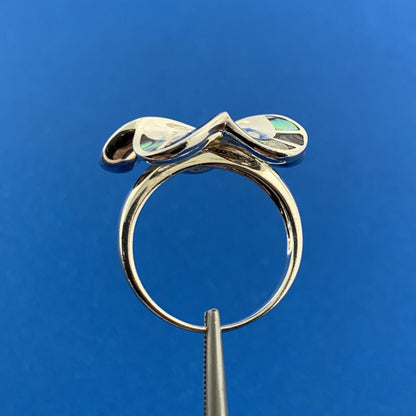 Designer 925 Sterling Silver Abalone Inlay Modernist Flower Statement Ring