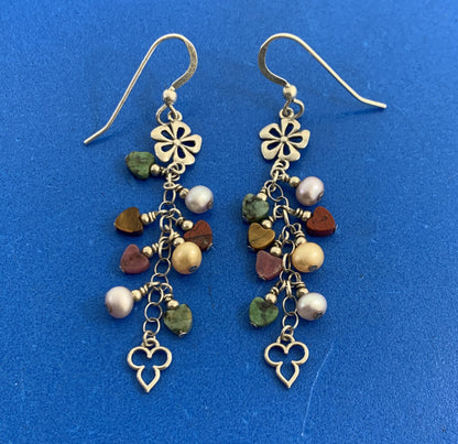 Multi-Stone Colorful Hearts 925 Sterling Silver Flower Dangle Hook Earrings