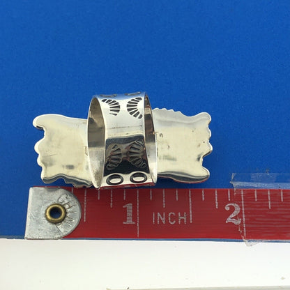 Sterling Silver 925 CII Mexico Cabochon Onyx Turquoise Finger Ring Size 9.75