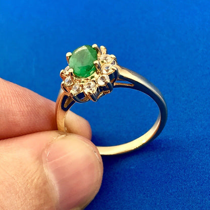 Estate 10K Yellow Gold Emerald Diamond May Anniversary Engagement Ring