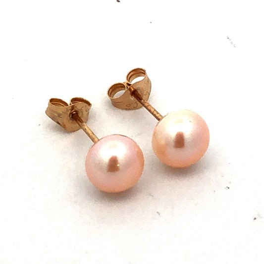 Designer 14K Yellow Gold Round Pearl Stud Earrings