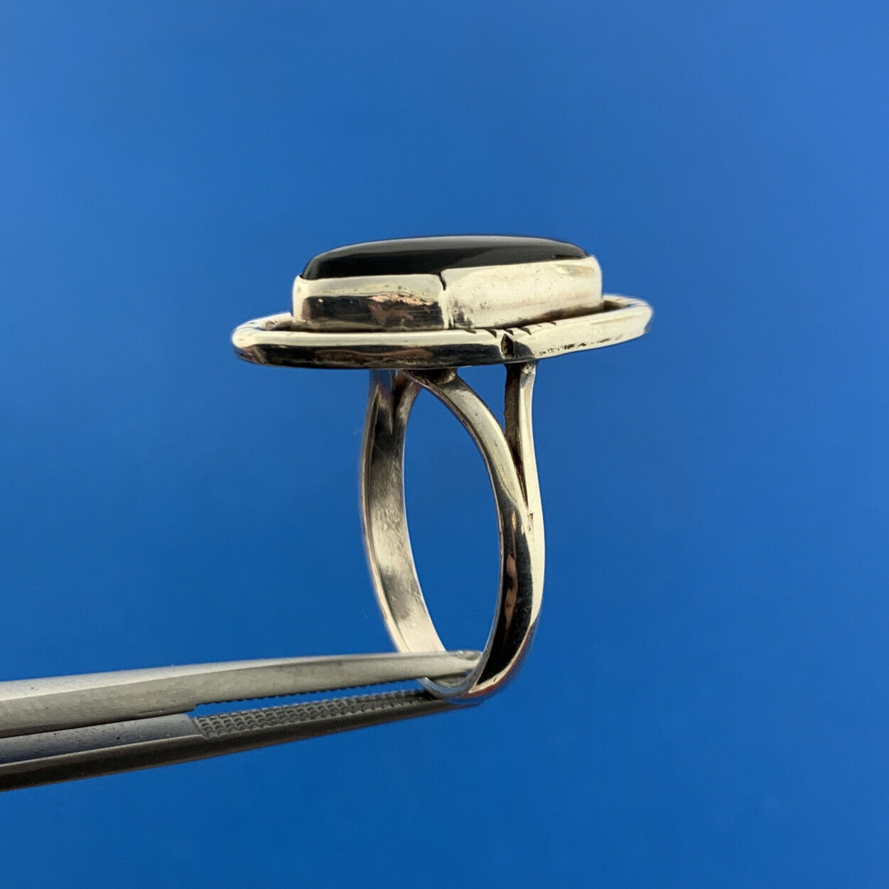 Designer ALEX Sterling Silver 925 Cabochon Black Onyx Finger Ring Size 8.5