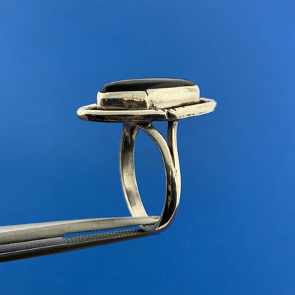 Designer ALEX Sterling Silver 925 Cabochon Black Onyx Finger Ring Size 8.5