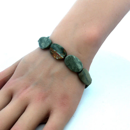 925 Sterling Silver Estate Oval Multicolor Green Bloodstone Beaded Hook Bracelet