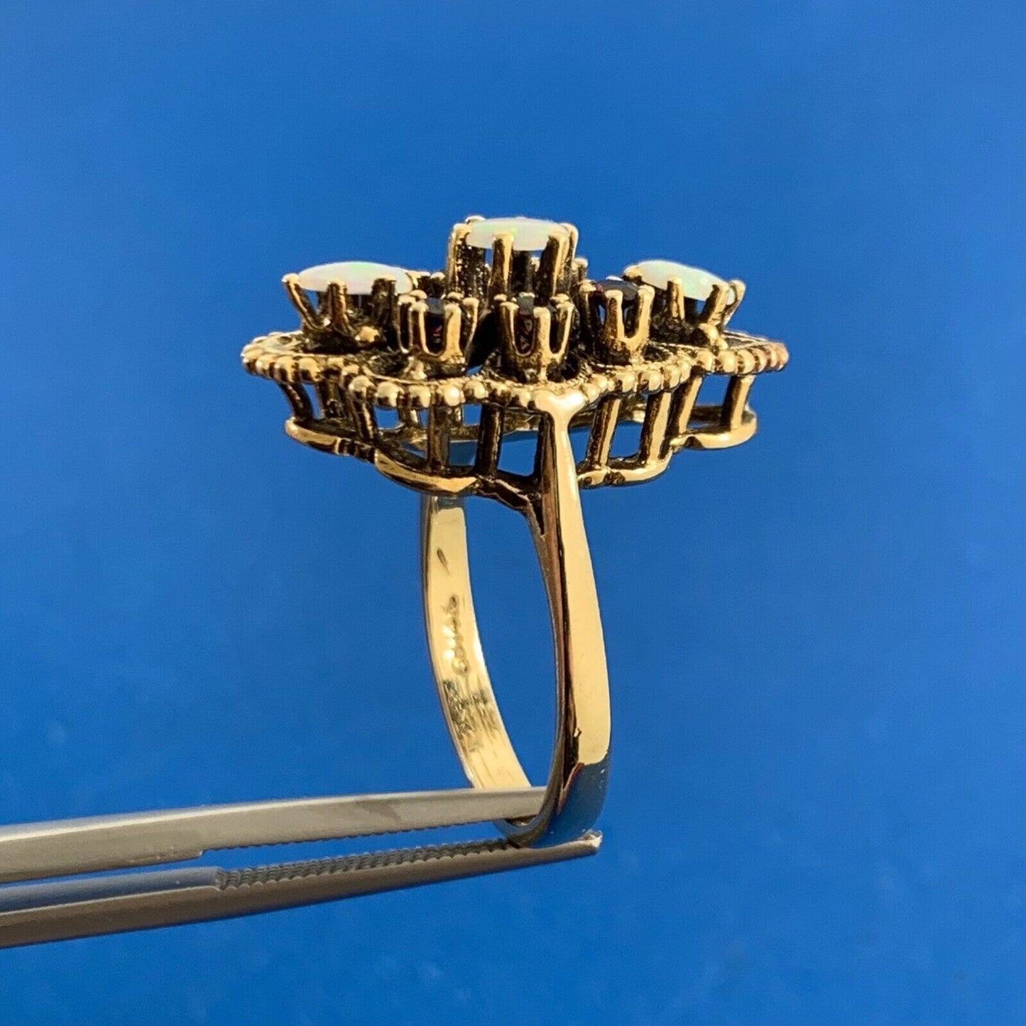 Designer Vintage SB Opal & Garnet 14K Yellow Gold Statement Ring