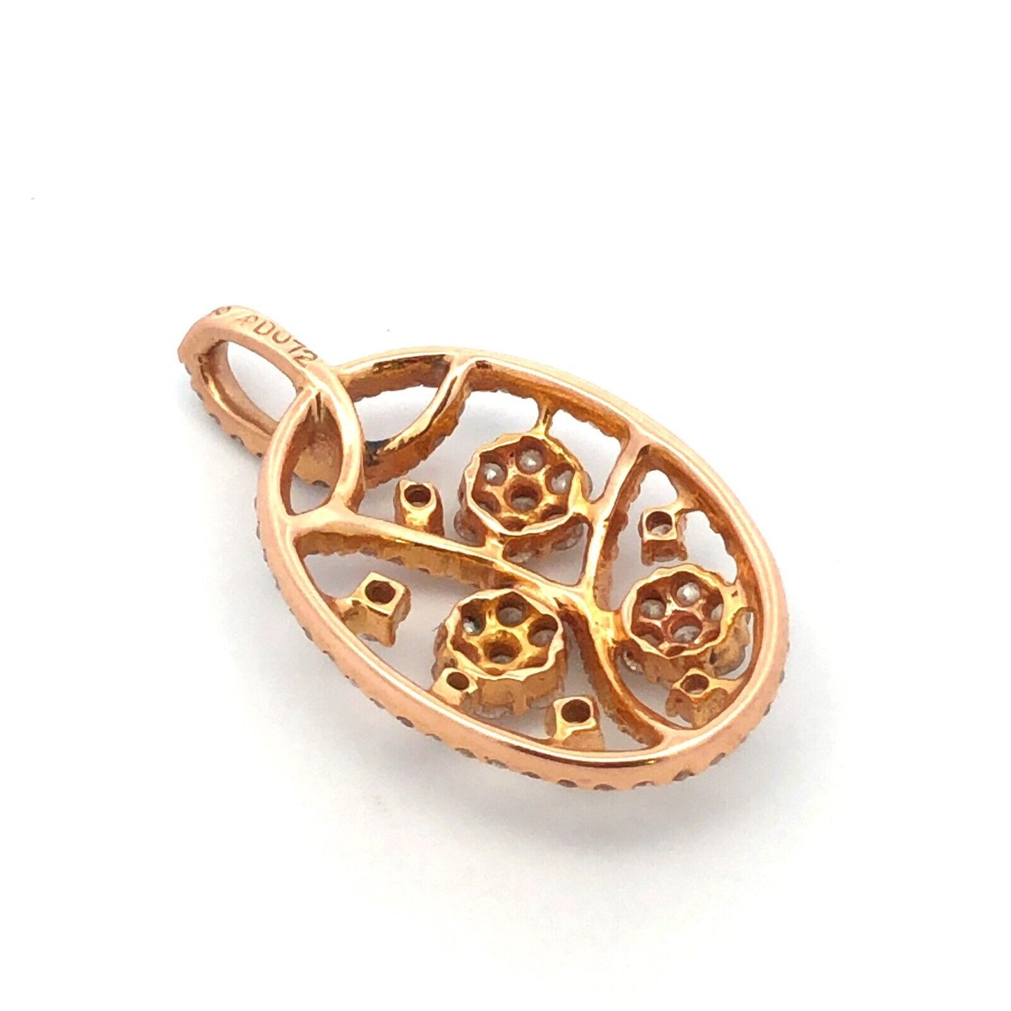 Designer 18K Yellow Gold Round Diamond Pave Floral Oval Pendant