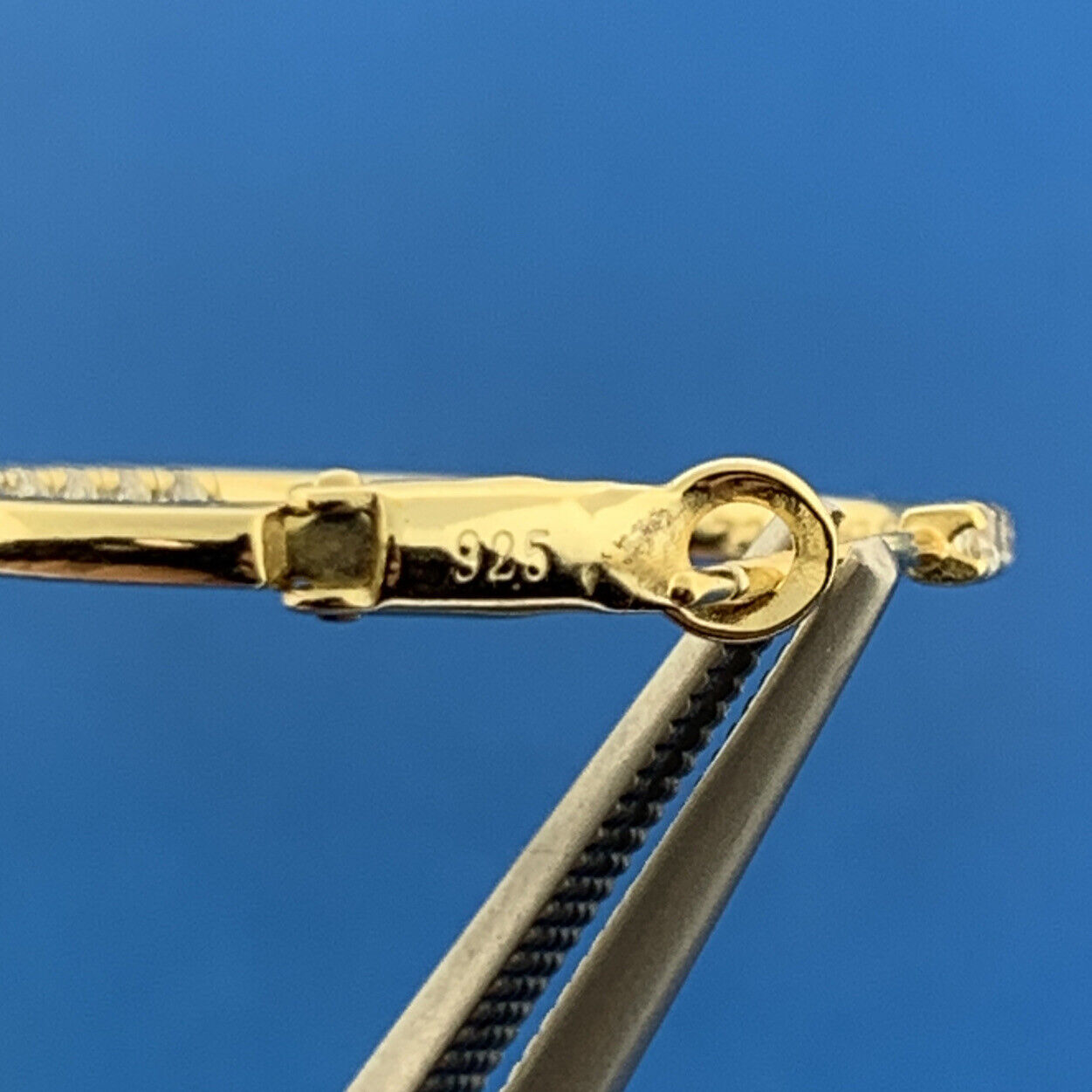 Estate Vermeil Sterling Silver 925 Sparkling CZ Double Sided Hoop Earrings