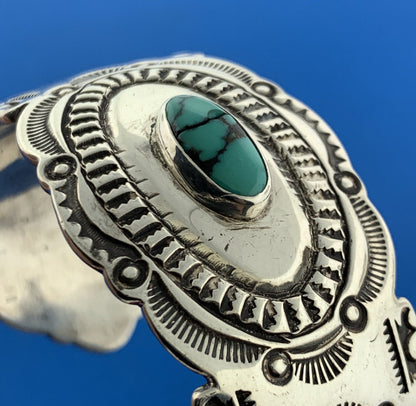 Rudy Willie Joe Delgarito Navajo 925 Sterling Silver Turquoise Cuff Bracelet