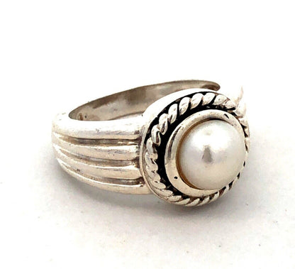 Designer AN 925 Sterling Silver Round White Pearl Solitaire Ring