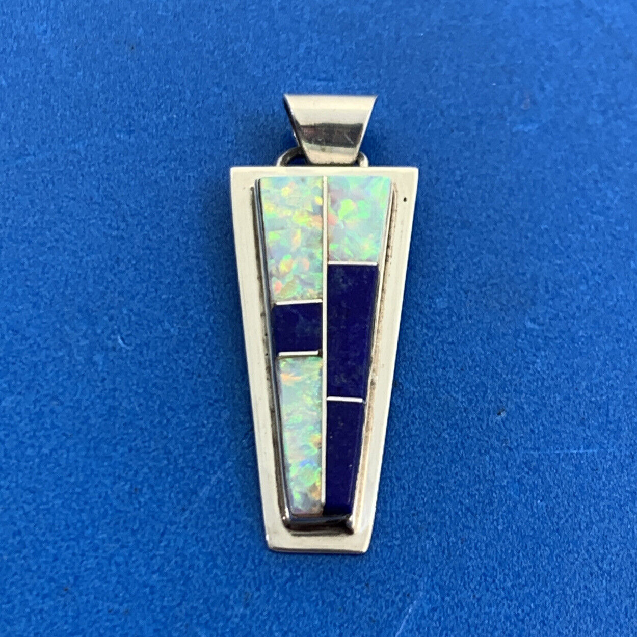 Randall Enclito 925 Sterling Silver Opal & Lapis Lazuli Inlay Trapezoid Pendant