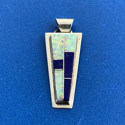 Randall Enclito 925 Sterling Silver Opal & Lapis Lazuli Inlay Trapezoid Pendant