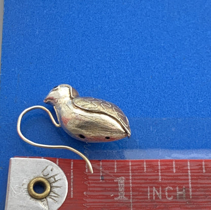 Antique Silver Cloisonne Enamel Quail Bird Dangle Hook Earrings