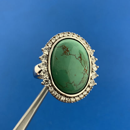 Joseph Esposito ESPO Sterling Silver Green Turquoise Cubic Zirconia Halo Ring
