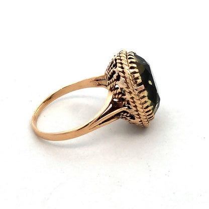 Vintage Siffari 14K Yellow Gold Oval Green Amethyst Solitaire Cocktail Ring