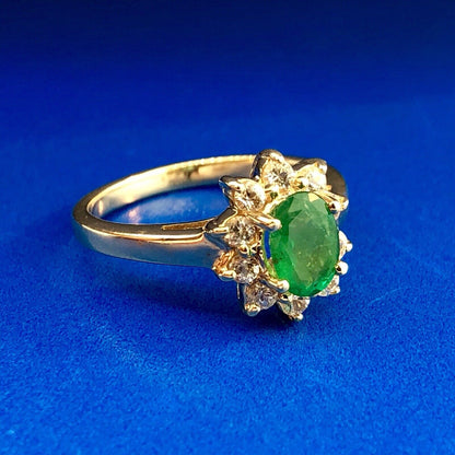 Estate 10K Yellow Gold Emerald Diamond May Anniversary Engagement Ring
