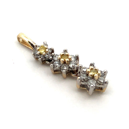 Designer HN 14K Yellow Gold White Yellow Round Diamond Flower Trio Pendant