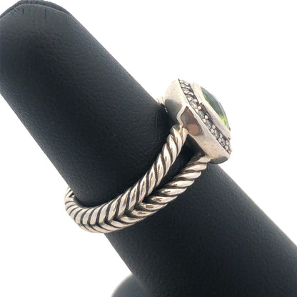 Designer David Yurman 925 Sterling Silver Prasiolite Diamond Halo Albion Ring