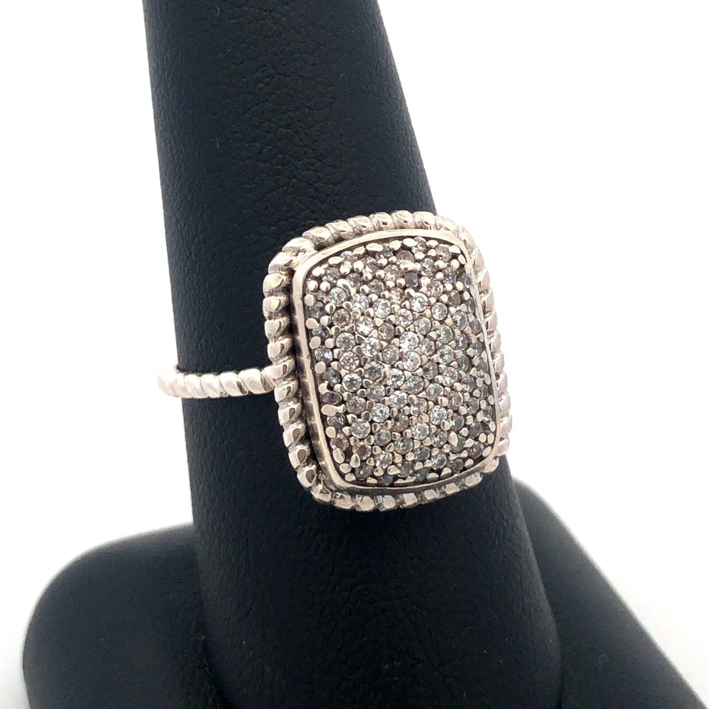 Designer A 925 Sterling Silver Round Diamond Pave Rectangle Anniversary Ring