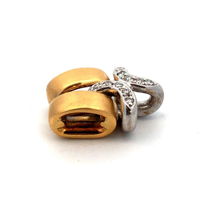 14K Yellow White Gold Diamond X Criss Cross Two-Tone Modernist Charm Pendant