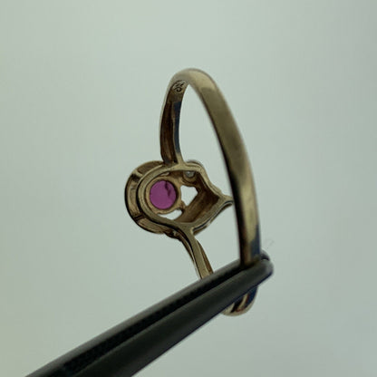 Vintage 10K Yellow Gold Ruby Solitaire Diamond Accented July Anniversary Ring