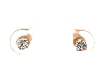 Designer 14K Yellow Gold Round Cubic Zirconia Everyday Starter Stud Earrings
