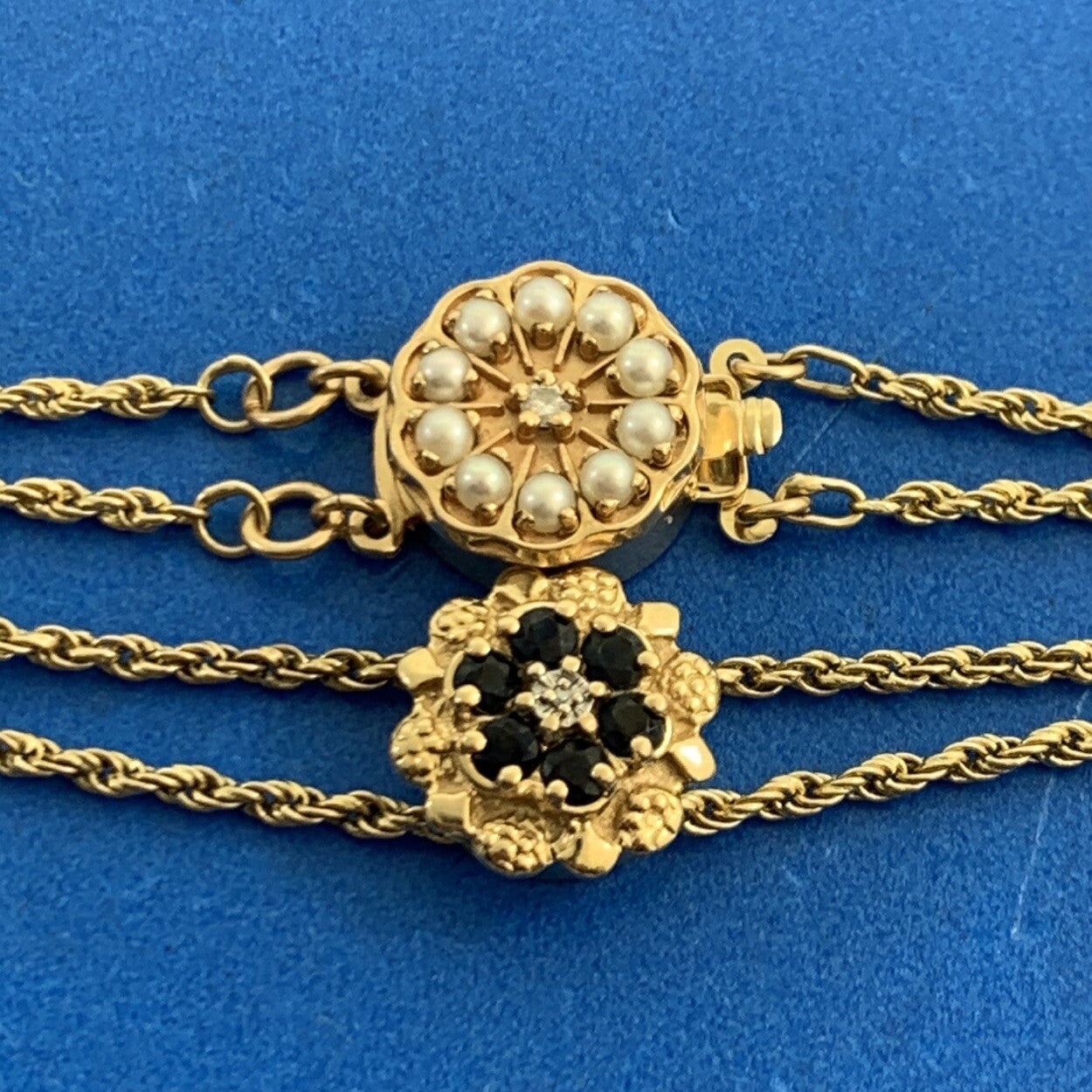 Daffer & KLJCI Black Onyx Diamond Seed Pearl 14K Gold Slide Bracelet