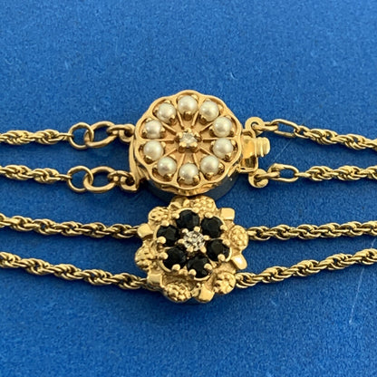 Daffer & KLJCI Black Onyx Diamond Seed Pearl 14K Gold Slide Bracelet