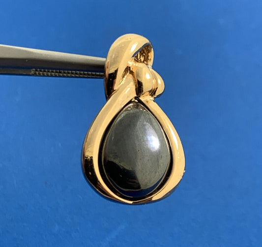 Designer Vermeil 925 Sterling Silver Hematite Modernist Teardrop Pendant