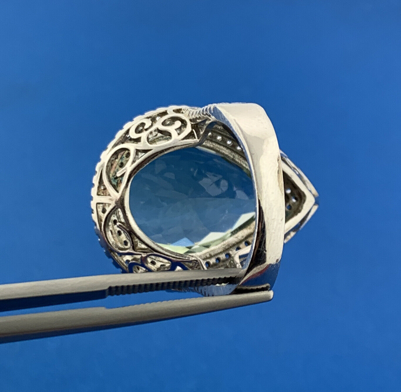 Designer 925 Sterling Silver Green Amethyst Diamond Halo Statement Cocktail Ring