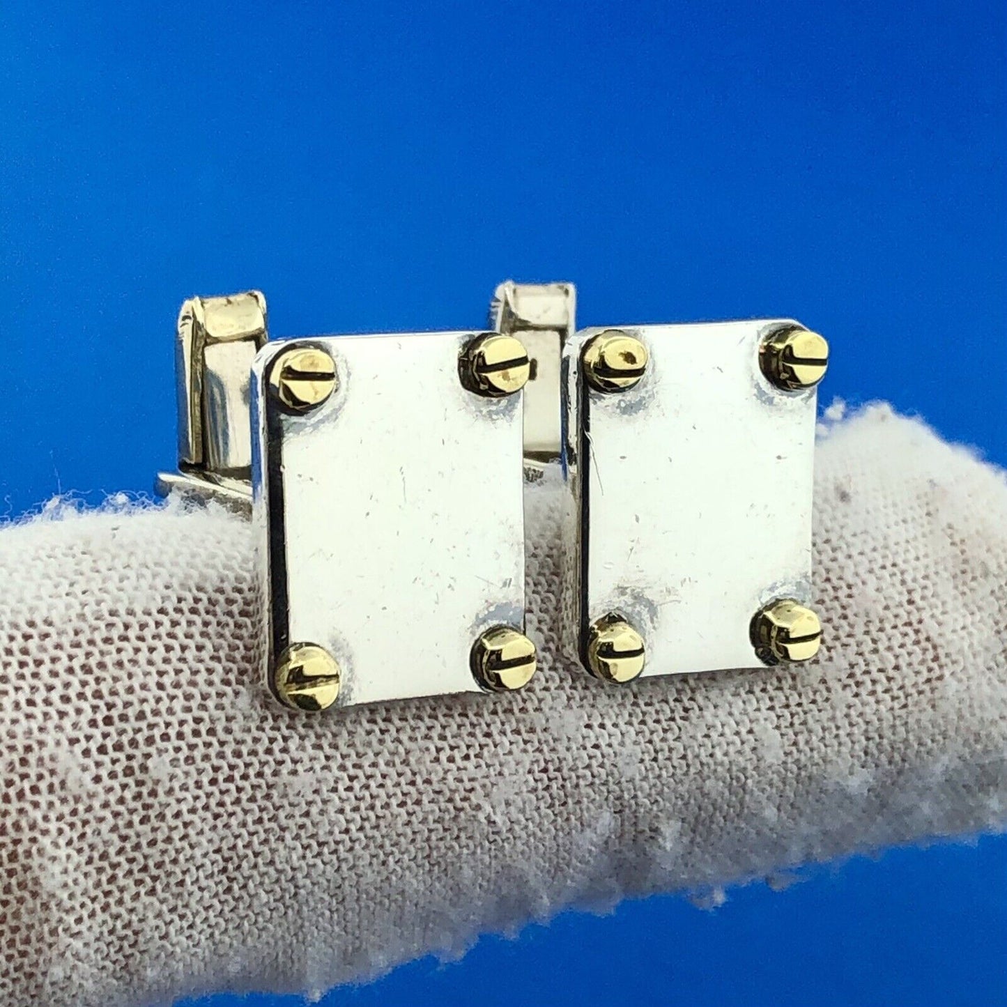 Stunning Mexican Sterling Silver 925 Rectangular 4 Screw Men's Cuff Links