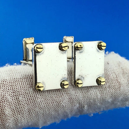 Stunning Mexican Sterling Silver 925 Rectangular 4 Screw Men's Cuff Links