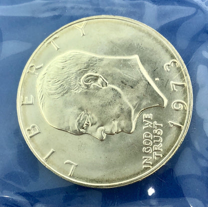 1973 S $1 Silver Eisenhower Gem Uncirculated Key Date 40% Coinage OMP Blue Env