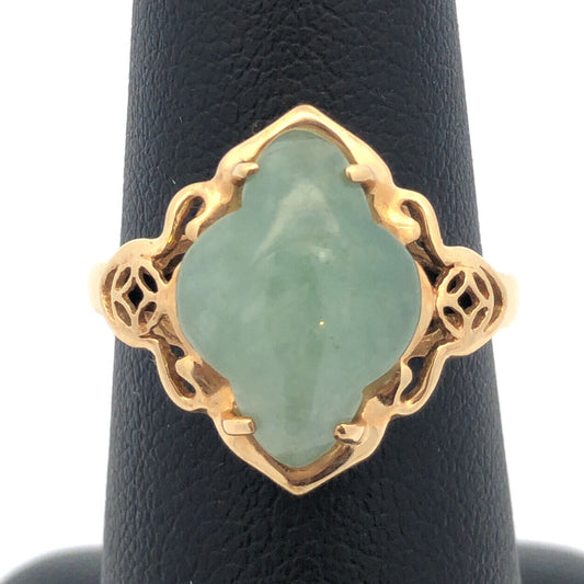 Vintage Designer 14K Yellow Gold Jade Cabochon Statement Cocktail Ring