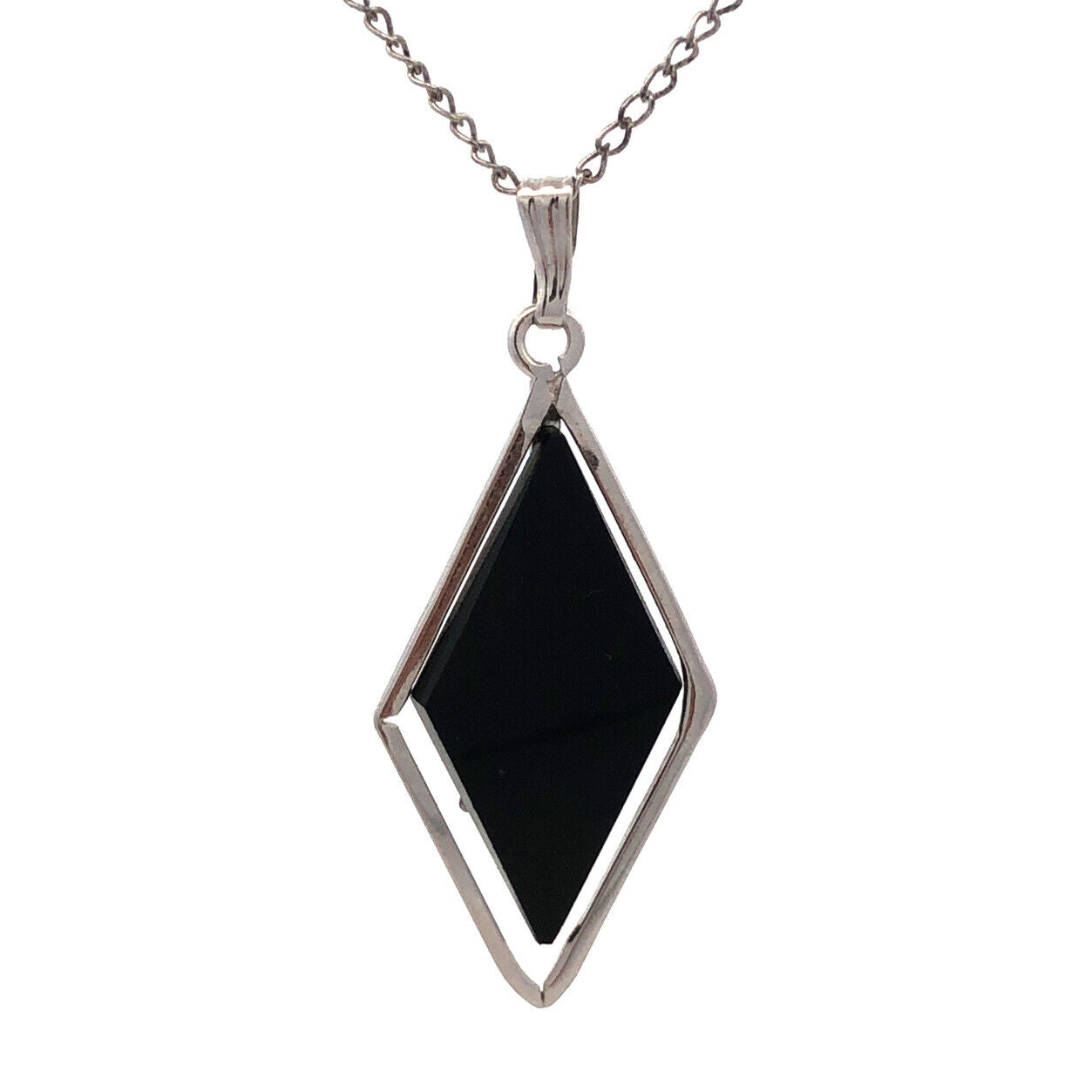 Estate 925 Sterling Silver Black Onyx Modernist Pendant Necklace